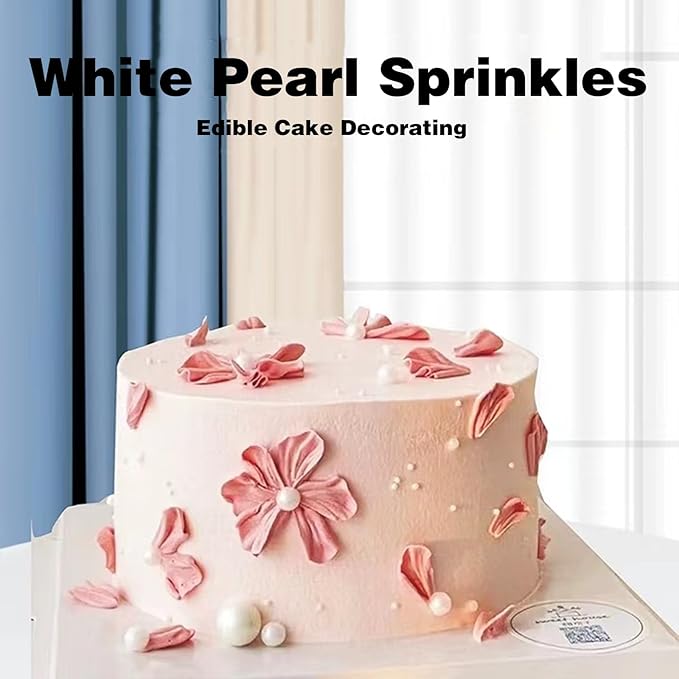 Sentovac 7mm White Pearl Sprinkles Edible Cake Decorating Sugar Candy Cookie Cake Cupcake Topper Ice Cream Baking Decorations Halloween Christmas Valentines Wedding Supplies