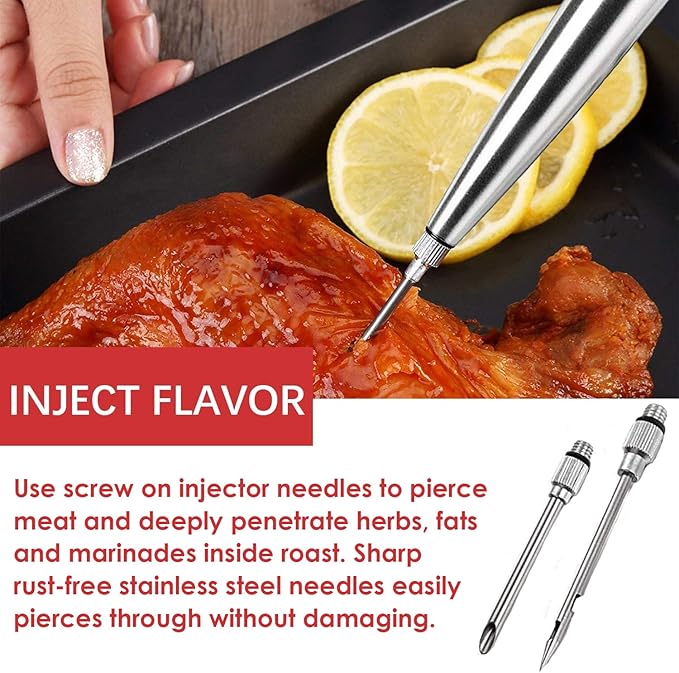Kaycrown Stainless Steel Turkey Baster with BBQ/Grill Basting Brush, Commerical Grade Quality Silicone Bulb Including Flavor Needle and Cleaning Brush for Easy Clean Up
