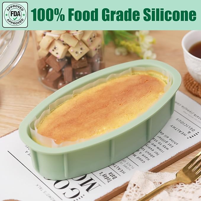 QELEG Silicone Oval Banana Bread Pan (2 Pack) - Non-Stick Silicone Cake Bread and Meat Bakeware for Oven, Pot Baking in Home, Kitchen & Bakery Use QLG0111-9x4.6x2.2 inch