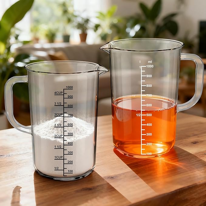 Plastic Measuring Cups - 4 CUP 4PCS Liquid Measuring Cups with Handle and Spout,Multiple Measurement Scales Acrylic Material Measure Cups (4CUPX4)