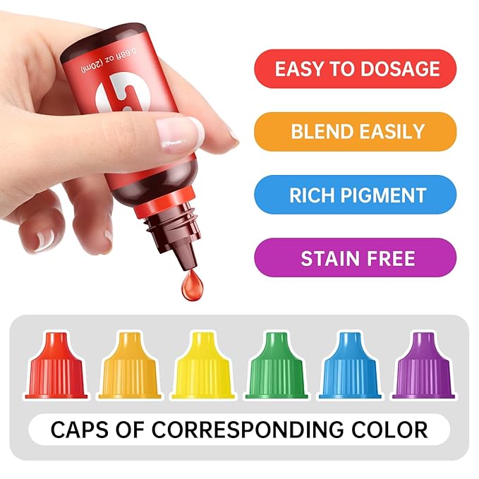 Food Coloring Liquid - 6 Colors x 20 ml Water-Based Concentrated Food Dye for Slime, Baking, Icing, Cake Decorating & Easter Eggs