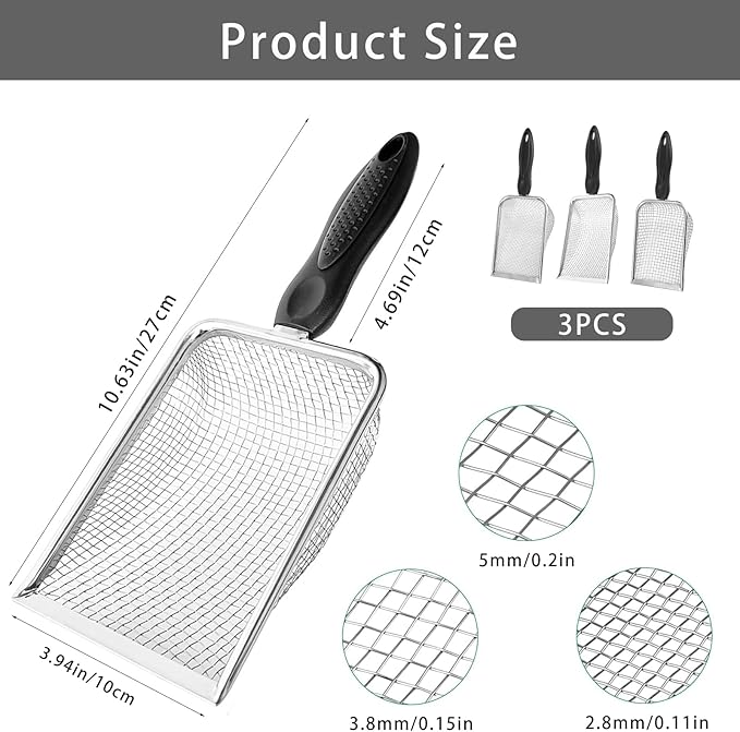 3 PCS Soil Sifter for Gardening, Garden Sand Compost Sieves with Handle for Sand, Rocks, Dirt, Compost Stainless Steel Sand Soil(0.2/0.15/0.11 in Mesh)