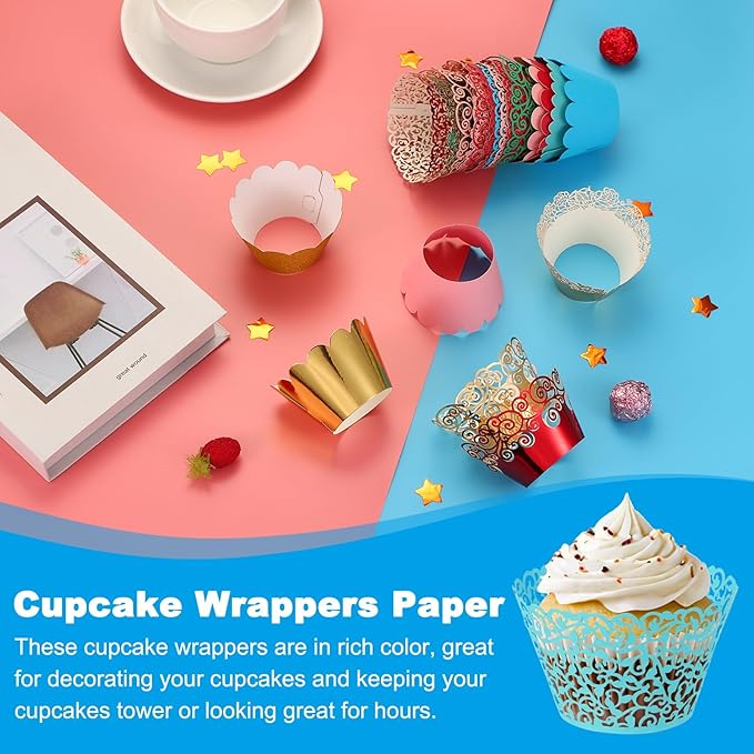 PATIKIL Cupcake Wrappers Paper, 50 Pack Baking Cups Standard Vine Decoration for Anniversary Birthday Weddings and Parties, Dark Blue