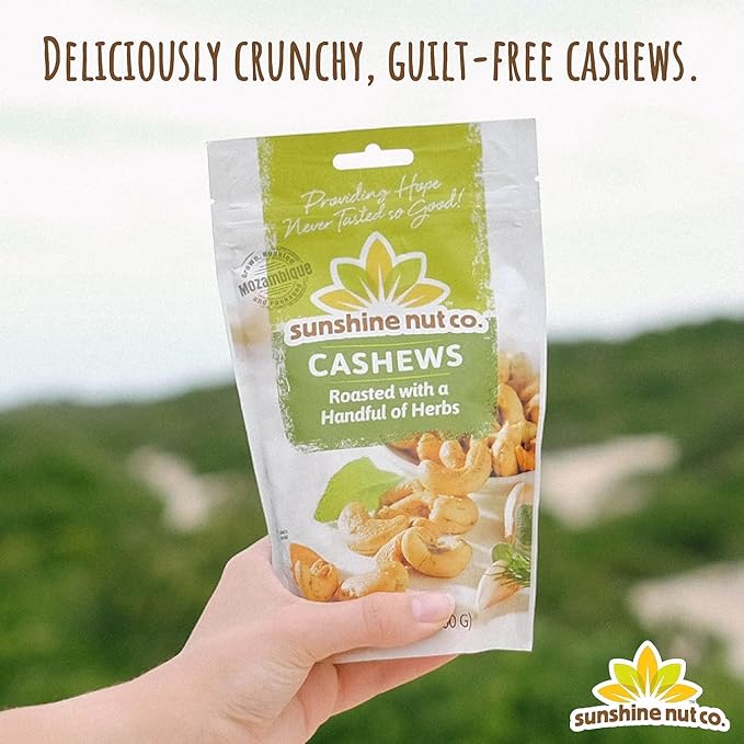 Sunshine Nut Company Whole Roasted Lightly Salted Cashews, Handful of Herbs Flavor, 12-Pack, 1.05 oz. Each, Gluten Free, Peanut Free and Vegan Individual Snack Packs for Kids and Adults, GMO Free