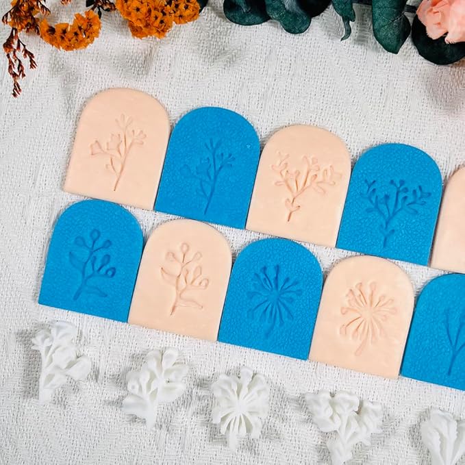 Polymer Clay Molds – 5PCS Botanical Texture Stamps with Flower & Leaf Patterns, Clay Cutters and Tools for Polymer Clay Jewelry and DIY Earring Crafts