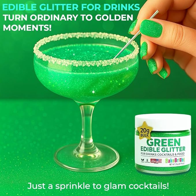 Halloween Green Edible Glitter for Drinks Bulk 20g | Premium Edible Glitter for Cakes, Cocktails, Light Green Cake Decorating Decorations Food Grade, Vegan, Kosher, Halal, Gluten Free - Made in USA