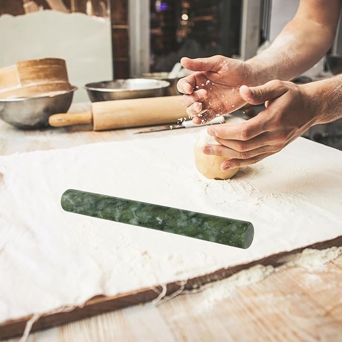 Jade Rolling Pin Non-Stick Dough Roller for Baking Natural Jade Stone with Design Perfect for Making Pizza and Dumpling Wrappers
