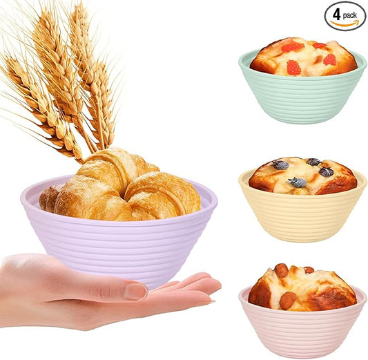 4Pcs Mini Silicone Banneton Bread Proofing Baskets, 5" Sourdough Banneton Proofing Baskets, Non-Stick Round Dough Proofing Bowl Containers Oven Safe for Various Tastes Bread Making-BPA Free
