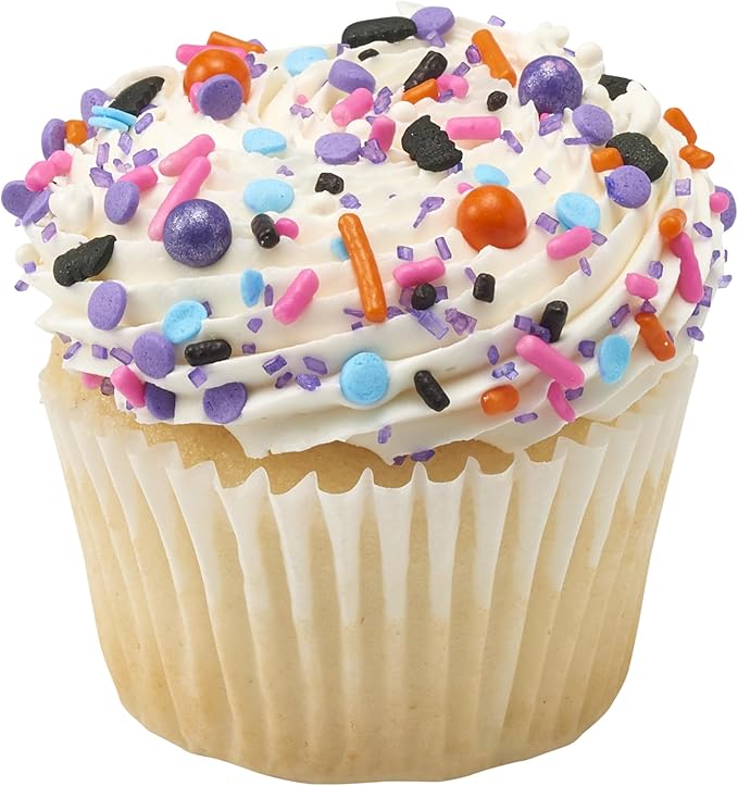 DECOPAC Monster Mash Deluxe Fusion Mix, 26oz, Fancy Candy Sprinkles in Handheld Container, Edible Sprinkles For Celebration Cakes, Cupcakes, Cookies and Donuts, Multicolored - Orange, white and black