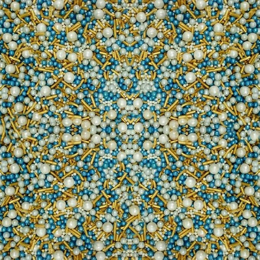 Confect Blue & Gold Pearl Cake Sprinkles Mix with White Pearls – Decorative Edible Topping for Cakes, Cupcakes & Desserts | Vegan, Gluten-Free, Nut-Free, Soy-Free, Dairy-Free, Palm Oil-Free- 4.2 Oz