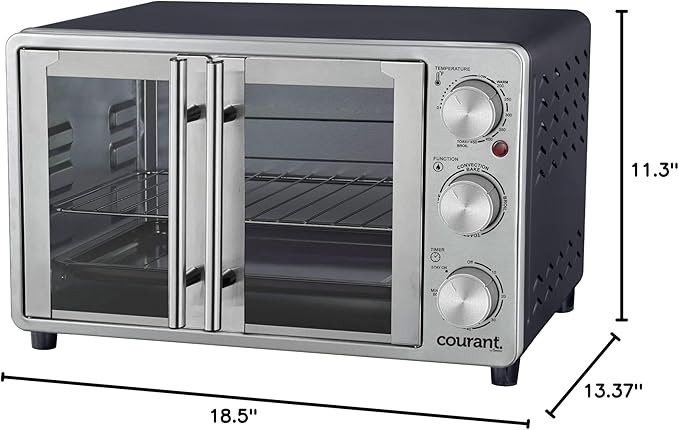 Courant French Door Convection Toaster Oven & Broiler, Bake Broil Toast Oven, Fits 9x13’’ Aluminum Baking Pan, 6-Slices, 10’’ Pizza, Convection Oven - Stainless Steel