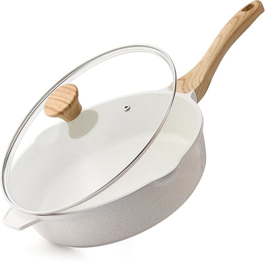 SENSARTE Nonstick Frying Pan Skillet with Lid 3.5/4.5/5QT, Ceramic Saute Pan,Deep Fring Pan Non-toxic Cooking Pot, Stay-cool Handle, Induction Compatible, PFAS Free