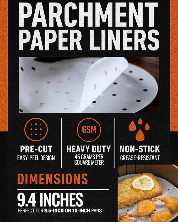 9.4 inch Parchment Paper Rounds for Ninja Foodi 6.5 QT 14-in-1 OL501, OL601, OL701, Round Sheets for Baking on Air Fryer, Pressure Cooker, Springform Pan, Steamer, Non-Stick Pre-cut Paper Liners