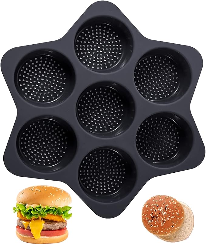 7-cavity Silicone Hamburger Bun Pan, Nonstick Loaf Pan & Heat Resistant Burger Bun Pans for Baking, Bread Pans for Homemade Bread, Bread pans for baking, Easy to Use Burger Pan