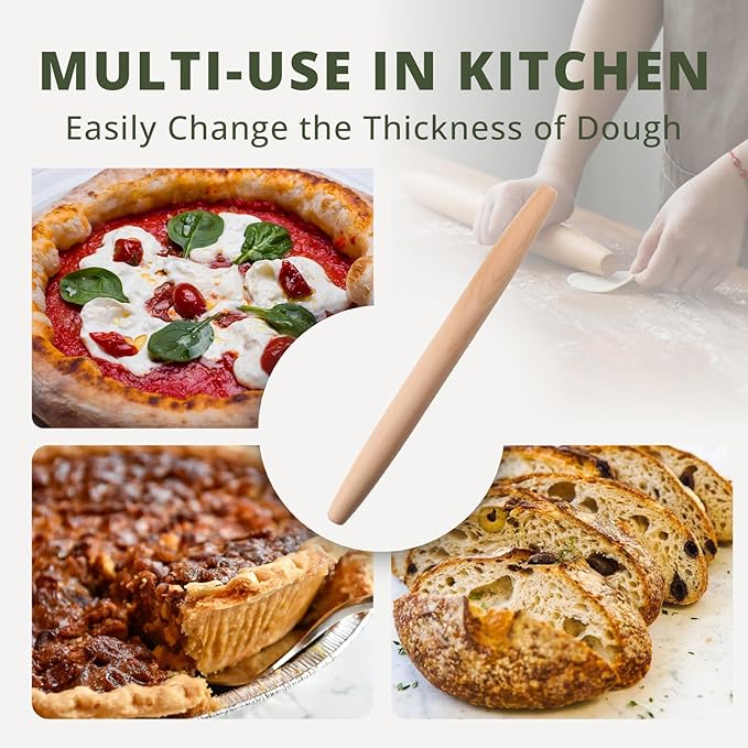 Muso Wood Wooden French Rolling Pin for Baking, Beech Wood Tapered Rolling Pin for Fondant Pie Crust Cookie Pastry(French 10.6-Inch)