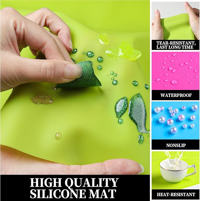 LEOBRO Silicone Mat for Crafts, 3 PCS 23.4” x 15.6” Large Silicone Mats, Play Dough Mat, Craft Mats for Resin Molds, Clay, Jewelry Making, Sculpture Casting, Hot Pink & Green & Blue
