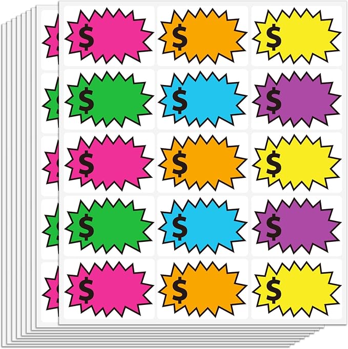 300 Pcs Garage Sale Stickers, (2"x3") Removable Adhesive Yard Sale Price tag Stickers with Space to Write Pricing, Rummage Sale Price Labels for Retail, Flea Market, Annual Community Sales
