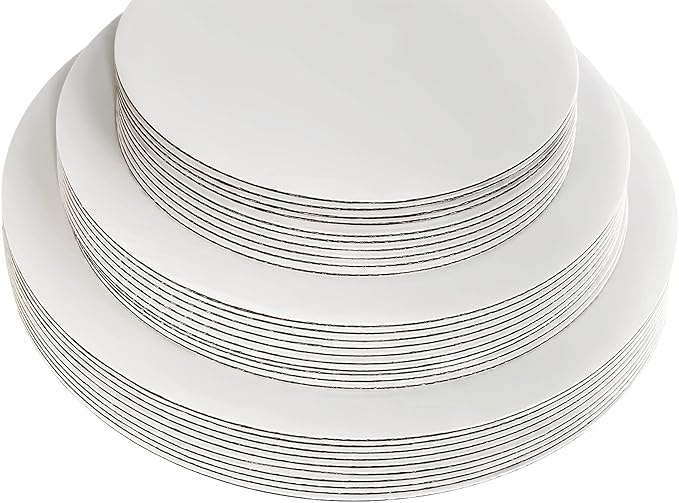 ONEMORE 30-Pack White Cake Board Rounds,Circle Cardboard Base Boards, 8, 10 and 12-Inch. Perfect for Cake Decorating, 10 of Each Size (White,30)