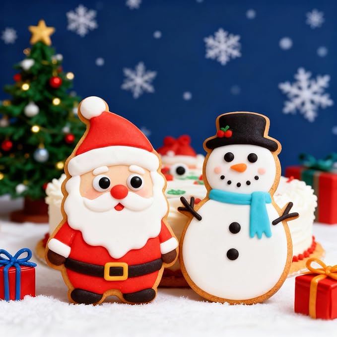 Christmas Candy Sprinkles for Cake Decorating, Festive Snowman & Reindeer Eyes Decorating Supplies for Cookie Baking, Ice Cream, Brownie, Cupcake Toppings, 3 Size Black and White Edible Eyes
