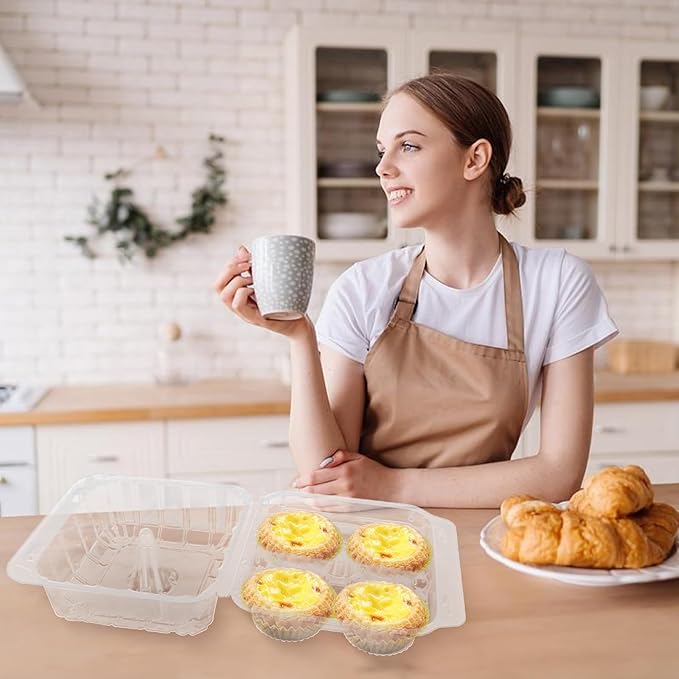 40 Pack 4-Compartment Clear Plastic Cupcake Boxes, 4-Cavity Cupcake Holders, Clear Cupcake Containers (20)