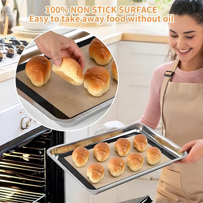 Silicone Baking Mat Set, Non-Stick Reusable Food-Grade Oven Liners, Half Sheet Size 16.54 x 11.62 Inch, Grey, 2 Pack