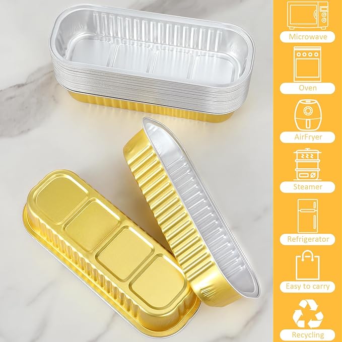 Mini Loaf Pans with Lids and Spoons (100 Pack, Gold, 6.8oz) Rectangular Aluminum Foil Baking Pans