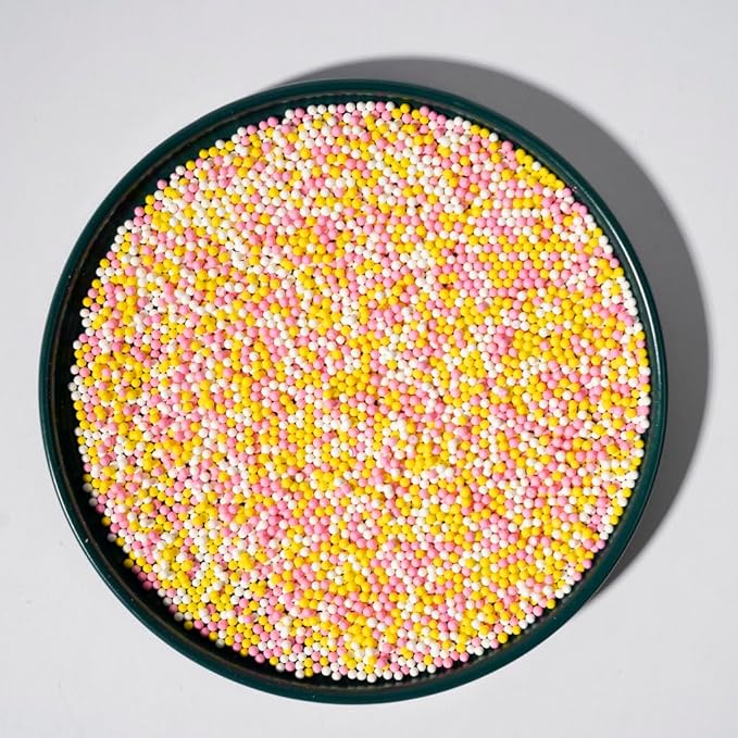 Nonpareils Sprinkles 130g/4.6oz , White Pink Yellow Edible Pearl Sprinkles for Cake Decorations, Baking, Ice Cream, Cookies, Cupcake Topper Edible Pearls Sprinkles - White Sugar Pearls for Cake Decorating 130g/4.6oz (2mm Yellow Pink)