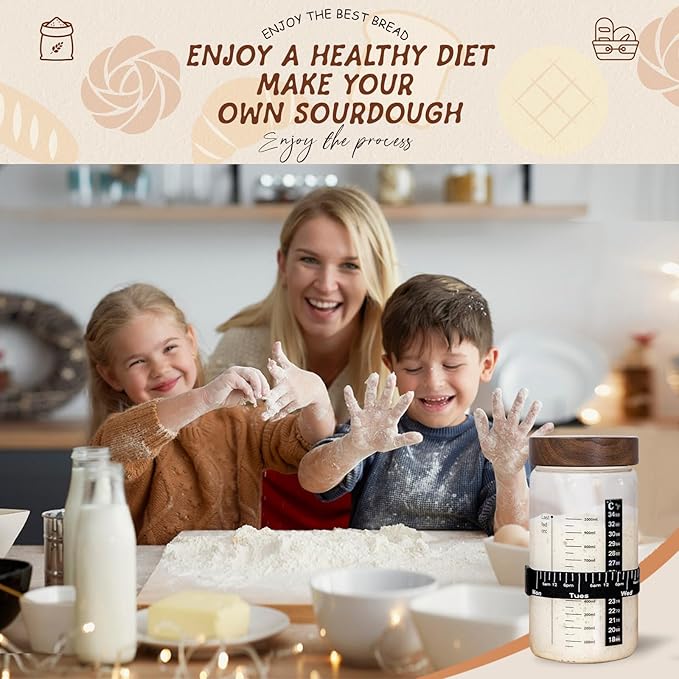 Sourdough Starter Kit,40oz Sourdough Starter Jar with sealed Lid,2 Banneton Bread Proofing Baskets (9”Round & 10”Oval),Bread Making Supplies Tools,Complete Sourdough Bread Baking Supplies