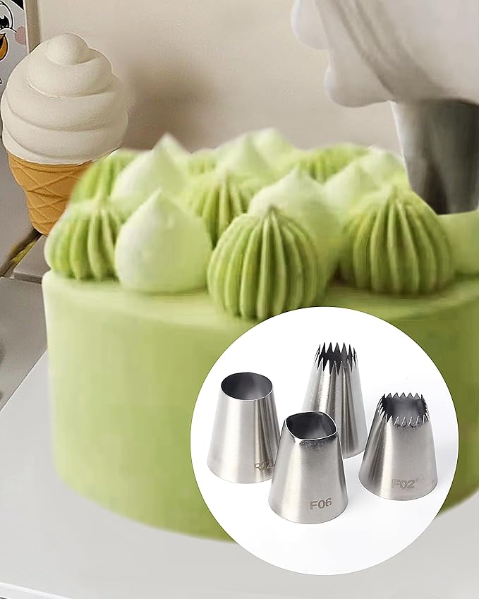 4Pcs X-Large Stainless Steel Square Round Piping Nozzles Set,Stainless Steel Icing Nozzles Piping Kit for Cake Decorating,Piping Tips Set