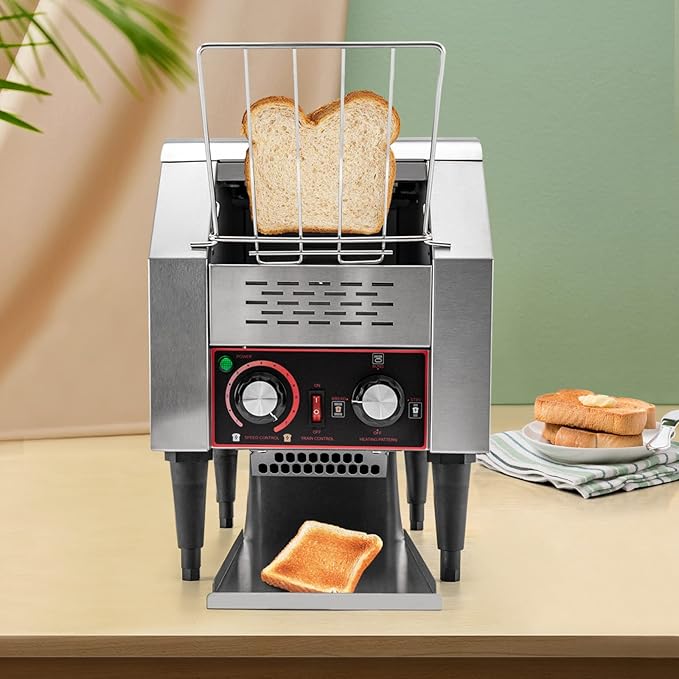 Commercial Conveyor Toaster 150 Slices/Hour Stainless Steel Conveyor Toaster 1300W Electric Toasters Oven Heavy Duty Countertop Restaurant Toaster for Cafes Bun Bagel Bread