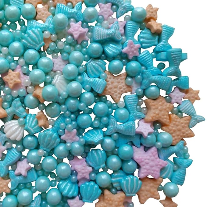 Homankit Mermaid Sprinkle Sweets Sprinkles for Baking Dessert Cupcake Cake Topper Starfish Shell Pearl Mermaid Candy Mix 3.53 Ounces