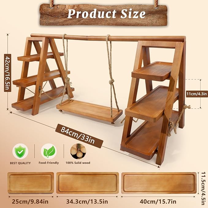 Rustic 3-Tier Cupcake Stand - Wooden Desserts Stand for Cakes,Pastries &Fruits - Removable Trays& Foldable Design-Perfect for Parties Home Events and Weddings-Ideal Gift For Party Enthusiasts