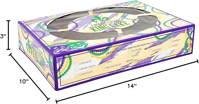 SCT Mardi Gras King Cake Window Boxes, 14 x 10 x 3, Green/Purple/White, Paper, 100/Carton