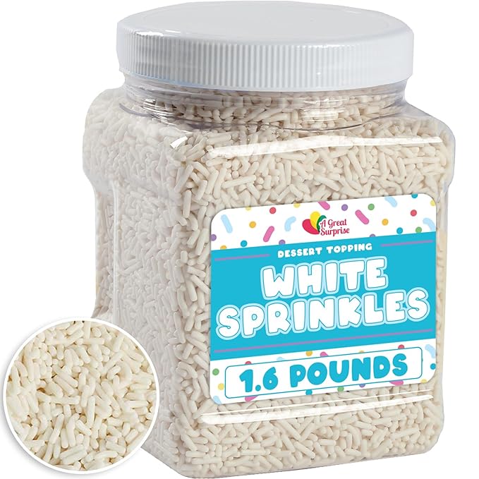 White Sprinkles - 1.6 Pounds - Patriotic White Jimmies for Baking - Toppings for Cake Decorating, Cupcakes, Cookies, Ice Cream, Bridal