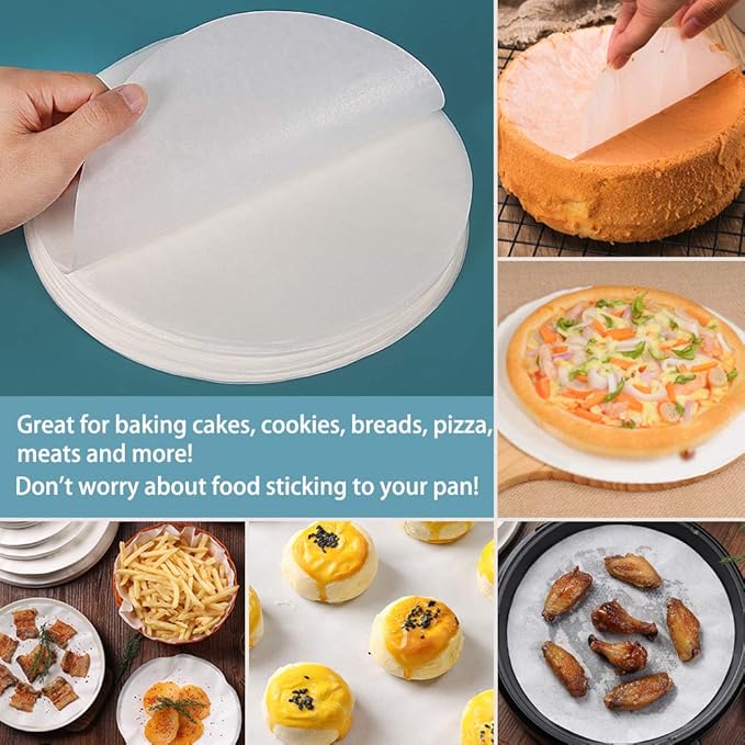 9 Inch Round Parchment Paper, Set of 200, Non Stick Baking Parchment Rounds/Round Baking Paper for Springform Pan, Tortilla Press, Air Fryer and More（4.5/5.5/6/7/8/10/12in Available）