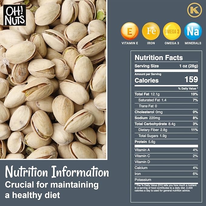Oh! Nuts Pistachios – California Roasted Salted Pistachios, 2 LB Bag – Premium Dry Roasted Nuts, Vegan, Gluten-Free, Kosher Snack