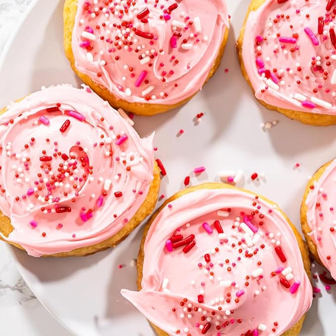 Sentovac Valentine Nonpareils Sprinkles Edible 2mm Mini Peals Red Pink White Sprinkle for Cake Decorating Sugar Candy Cookie Cupcake Topper Baking Decorations Valentine Wedding Supplies