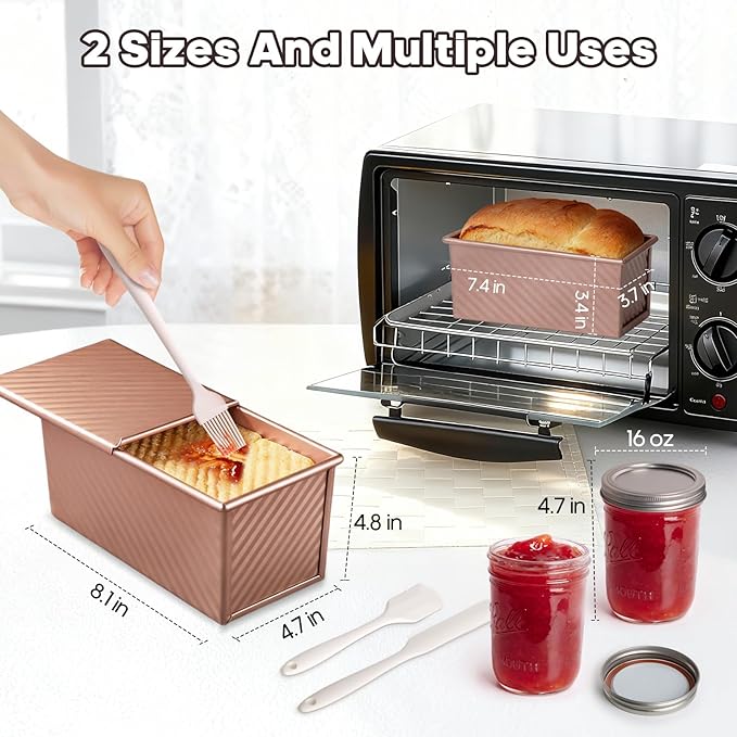 6 In 1 Homemade Bread Slicer With Bread Box For Homemade Bread，Adjustable 304 Stainless Steel Guide With Crumb Tray 2 Loaf Pan With Lid Mason Jars Basting Pastry Brush And Scraper Bread Loaf Slicer