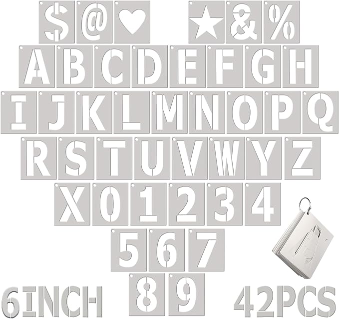 6 Inch Letter Stencils and Numbers: 42 PCS Jumbo Alphabet & Number Stencil Kit for Wood Signs Porch Decor Farmhouse Painting Bulletin Boards & Crafts Christmas Gift for DIY Dads & Makers