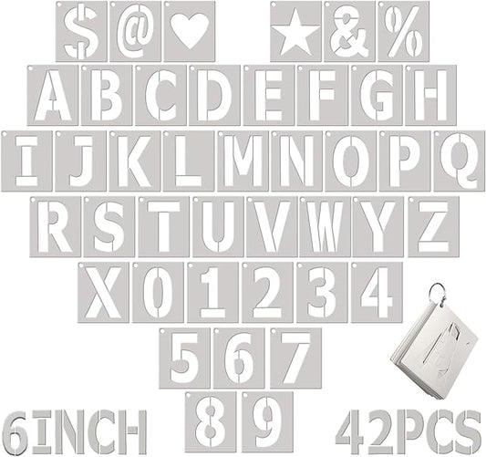 6 Inch Letter Stencils and Numbers: 42 PCS Jumbo Alphabet & Number Stencil Kit for Wood Signs Porch Decor Farmhouse Painting Bulletin Boards & Crafts Christmas Gift for DIY Dads & Makers