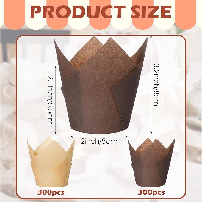 600 Pcs Tulip Cupcake Liners Baking Cups Muffin Baking Cupcake Liners Wrappers Greaseproof Tulip Cups Holders for Party Wedding Birthday Baby Showers (Simple Style)