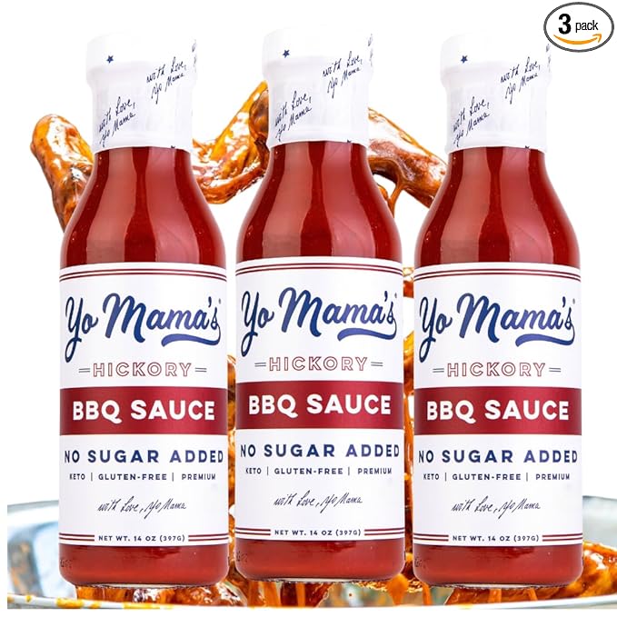 Yo Mama's Foods Keto Hickory BBQ Sauce – (Pack of 3) - Vegan, No Sugar Added, Low Carb, Low Sodium, Gluten Free, Paleo, and Made with Whole Non-GMO Tomatoes!