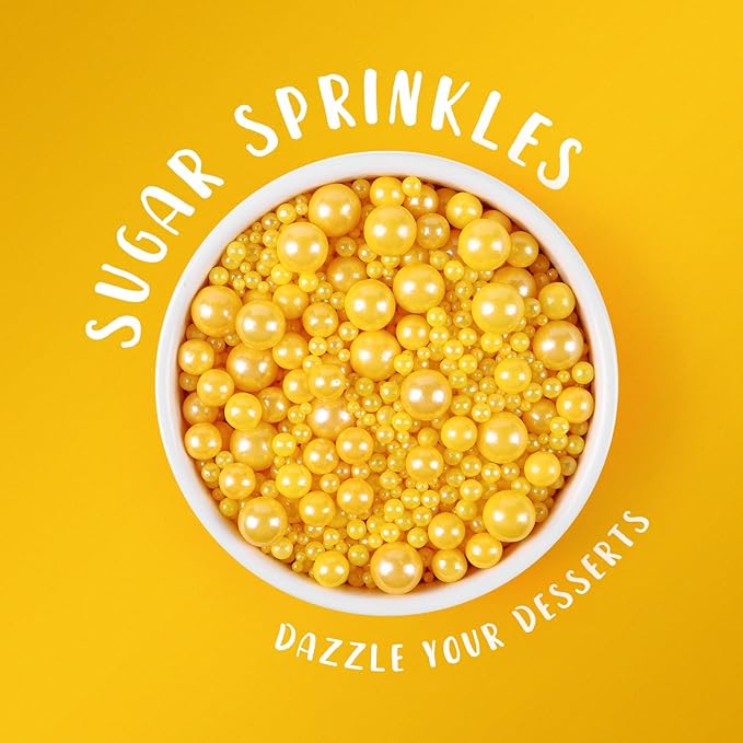 Yellow Sprinkles for Cake Decorating Edible Easter Sugar Pearls Mixing Sizes for Cupcake Topper Cookies Ice Cream Toppings Cake Decorations for Party Celebrations 3.5 Ounces