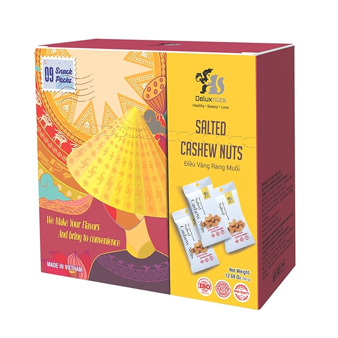 DELUXNUTS Roasted Lightly Salted Cashews (9 Packs), Whole Cashew Nuts, Individual Packs, Healthy Snack for Kids & Adults, Good Source of Protein, Gluten-Free
