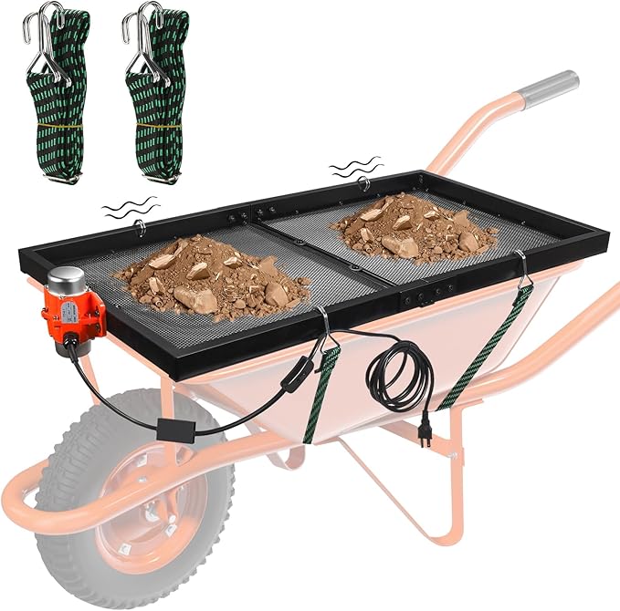 CAROD Soil Sifter with 30W Vibration Motor, Garden Metal Sifter for Rocks with Switch, Automatic 39" x 19.5" Large Compost Screen Sieve for Sand, Rocks - Idea for Most Wheelbarrow Carts (Not Included)