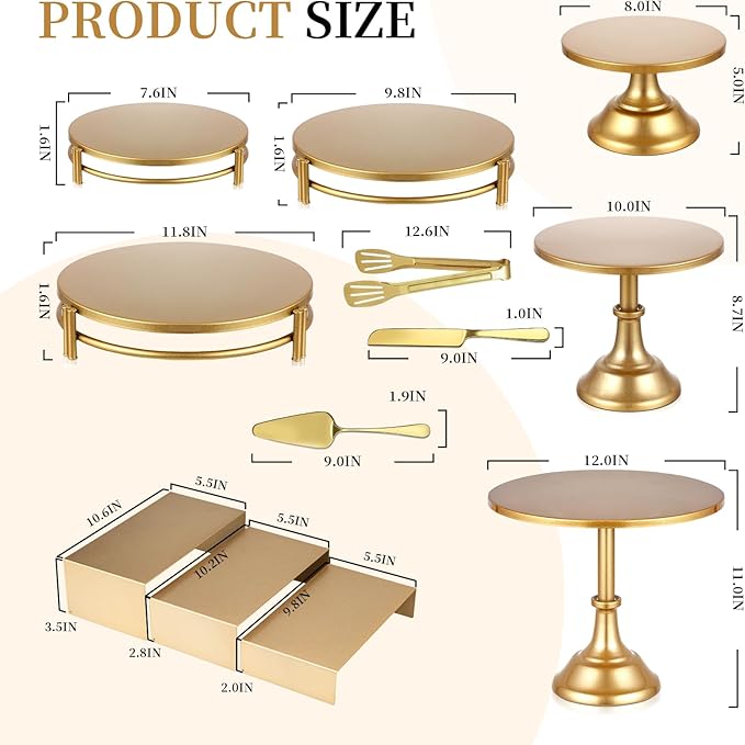 12 PCS Gold Cake Stand Set with Gold Pedestal Cake Stand and Cake Cutter Pie Spatula, Dessert Table Display Set for Wedding, Party, Birthday, Baby Shower, Event Bridal Celebration