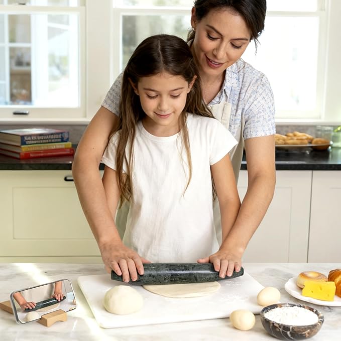 Natural Marble French Rolling Pin,12 inch Kitchen Baking Tool for Baking with Non-Stick Surface, Ideal as a Dough Roller for Pasta, Dumpling, Fondant, Pie, Bread, and Pizza