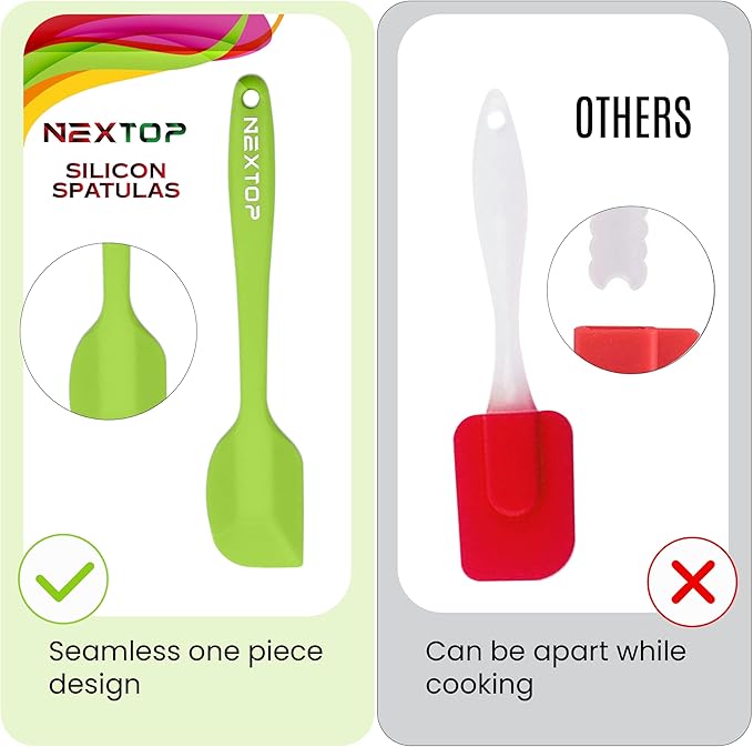 NEXTOP Silicone Spatula 8 Piece Set, Heat-Resistant Non-stick Rubber Spatulas Heat Resistant Seamless One Piece Design Non-Stick Flexible Scrapers Baking Mixing (8.3" Inches)