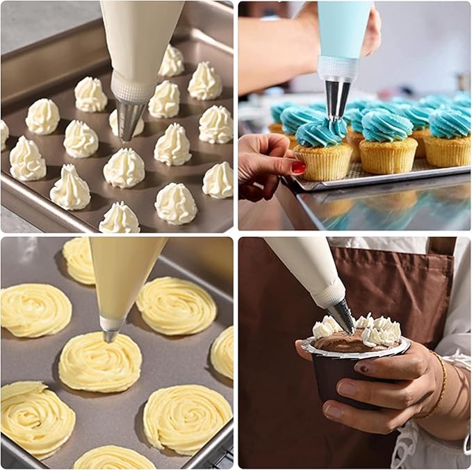 18 Inches Reusable Icing Bags 3-Pack Silicone Piping Bags, Large Pastry Bags Cake Decorating Icing Piping Bags, Baking Dessert Piping Bag with 3 Icing Couplers for Standard Tips, Translucent