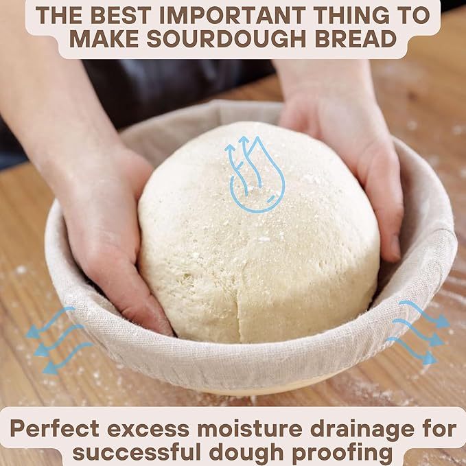 [Upgraded] Banneton Bread Proofing Basket 2 pack 9" Round With Liner, Natural Rattan Basket Perfect for Professional & Home Sourdough Bread Baking, Artisan Sourdough Bread. (Set 2 pack 9" Round)